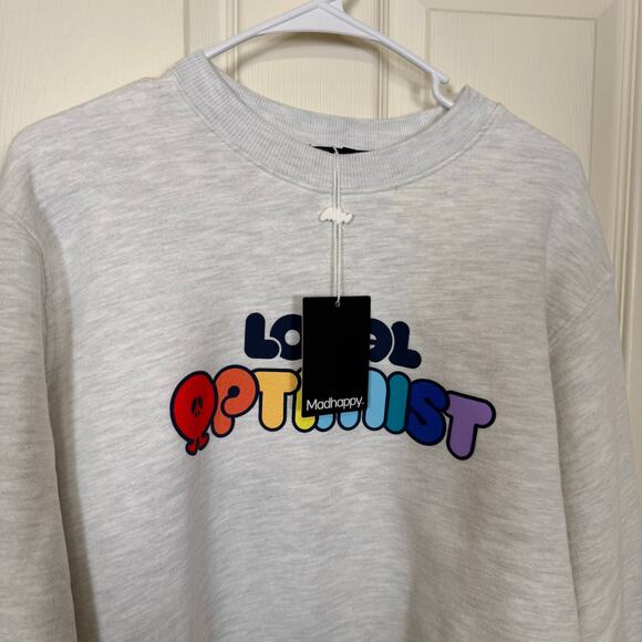 Madhappy Local Optimist Sweatshirt Ash Gray Crewneck Pullover Rainbow Small NWT - Picture 3 of 6